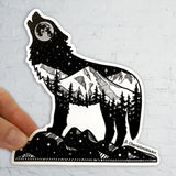 Eva night wolf sticker : wolf sticker, mountain wolf silhouette sticker, wolf howling sticker, full moon sticker, mountain sticker, forest sticker, celestial sticker, howling wolf sticker, lone wolf sticker, nature sticker, dog sticker