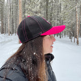 Elevation Addict Hat with Colorful Aspen art under the bill; Are you an elevation addict? This hat is for you, line art telluride hat, colorful aspen stand, aspen hat, colorado rockies hat, line art mountain hat, colorado hat, mountain trucker hat, colorado trucker hat, line art trucker hat
