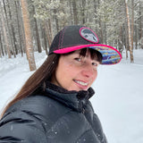 Elevation Addict Hat with Colorful Aspen art under the bill; Are you an elevation addict? This hat is for you, line art telluride hat, colorful aspen stand, aspen hat, colorado rockies hat, line art mountain hat, colorado hat, mountain trucker hat, colorado trucker hat, line art trucker hat