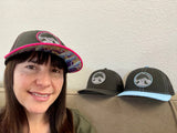 Elevation Addict Hat with Colorful Aspen art under the bill; Are you an elevation addict? This hat is for you, line art telluride hat, colorful aspen stand, aspen hat, colorado rockies hat, line art mountain hat, colorado hat, mountain trucker hat, colorado trucker hat, line art trucker hat