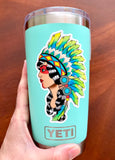 Warrior Princess Sticker, indian woman sticker, Indian sticker, native American Indian sticker, female Indian Warrior sticker, Americana Indian Warrior Sticker, Americana Female Indian Warrior Sticker, Indian Decal, Indian Warrior Decal, Female Indian Warrior Decal, Indian head dress sticker, Indigenous Warrior Sticker