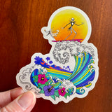 Nightmare Before Christmas art, Jack Skellington surfing, Zero Nightmare Before Christmas, surf style artwork, Japanese wave illustration, spooky surf design, Halloween surf art, Jack Skellington fan art, Zero dog artwork, ocean wave art, gothic surf style, Tim Burton inspired art, surf culture Halloween, Jack and Zero design, creepy cute surf art, Jack Skellington surfing sticker, jack skellington sticker, zero sticker, Japanese Wave sticker, nightmare before christmas sticker, jack sticker