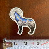Wolf howling at a full moon with Galaxy inside and Maroon Bells mountain range in Aspen. Sticker, wolf sticker, wolf galaxy sticker, wolf silhouette sticker, wolf full moon sticker, galaxy sticker, full moon sticker