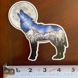 Wolf howling at a full moon with Galaxy inside and Maroon Bells mountain range in Aspen. Sticker, wolf sticker, wolf galaxy sticker, wolf silhouette sticker, wolf full moon sticker, galaxy sticker, full moon sticker