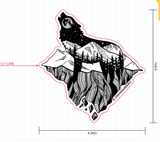 Mt. LEVAtation Sticker : Wolf silhouette on floating island sticker, wolf silhouette sticker, wolf howling sticker, line art sticker, floating island sticker, wolf sticker, mt Eva sticker, wolf silhouette sticker, wolf howling sticker, full moon sticker, vinyl wolf sticker, wolf vinyl sticker, wolf bumper sticker, wolf decal