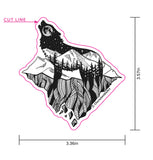 Mt. LEVAtation Sticker : Wolf silhouette on floating island sticker, wolf silhouette sticker, wolf howling sticker, line art sticker, floating island sticker, wolf sticker, mt Eva sticker, wolf silhouette sticker, wolf howling sticker, full moon sticker, vinyl wolf sticker, wolf vinyl sticker, wolf bumper sticker, wolf decal
