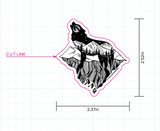 Mt. LEVAtation Sticker : Wolf silhouette on floating island sticker, wolf silhouette sticker, wolf howling sticker, line art sticker, floating island sticker, wolf sticker, mt Eva sticker, wolf silhouette sticker, wolf howling sticker, full moon sticker, vinyl wolf sticker, wolf vinyl sticker, wolf bumper sticker, wolf decal