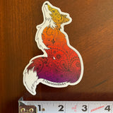 Fox with Henna and Paisley with some Mandelbrot mixed in.  Fox silhouette sticker, fox sticker, paisley fox sticker, Mandelbrot sticker, floral fox sticker, mandala fox, mandala sticker, paisley sticker, animal sticker