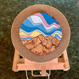 Collegiate Peaks with colorful sky Pyrography, collegiate peaks pyrography, colorful sky pyrography, dotwork mountains pyrography, collegiate peaks pyrography, collegiate peaks with colorful sky wood burning, collegiate peaks wood burning, colorful sky wood burning, dotwork mountains wood burning, colorful sky mountains wood burning