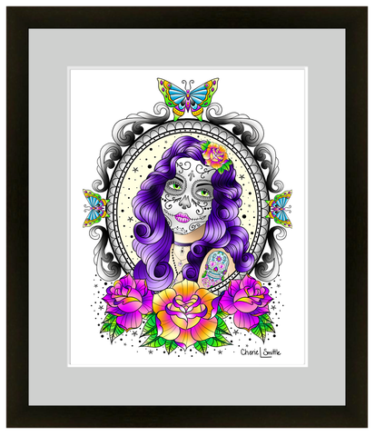 Day of the dead drawing, Dia de Muertos art, candy skull drawing, sugar skull art, American traditional woman drawing, sailor jerry drawing, old school tattoo drawing, old school butterfly drawing, old school roses drawing, Santa Murete drawing