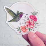 hummingbird sticker, watercolor flower sticker, floral sticker, bird sticker, hummingbird decal, watercolor flower decal, floral decal, bird decal, clear bird sticker, clear hummingbird sticker, clear mandala sticker, clear mandala decal