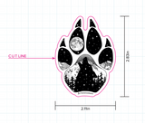 Wolf paw with mountains and full moon. Sticker, wolf paw sticker, wolf paw silhouette sticker, wolf silhouette sticker, paw sticker, wolf howling at full moon sticker