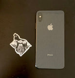 Mt. LEVAtation Sticker : Wolf silhouette on floating island sticker, wolf silhouette sticker, wolf howling sticker, line art sticker, floating island sticker, wolf sticker, mt Eva sticker, wolf silhouette sticker, wolf howling sticker, full moon sticker, vinyl wolf sticker, wolf vinyl sticker, wolf bumper sticker, wolf decal