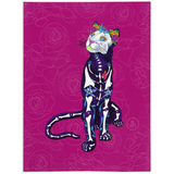 of the dead mountain lion blanket, sugar skull mountain lion blanket, sugar skull cat blanket, day of the dead cat blanket, cat blanket, cat fleece blanket, cat throw blanket, columbine blanket, sacred heart blanket, dia de los muertos leona blanket, dia de los muertos lion blanket, lion fleece blanket, lion throw blanket