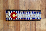 colorado flag with aspen trees, colorado flag with mountain, pyrography art, wood burning art, hand painted