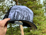 trucker hat, mountain trucker hat, snowboard hat with mountains, skater hat with mountains, trucker hat with mountains, trucker hat with contour lines, snowboard hat with contour lines, skater hat with contour lines, snowshoe hat, black white mountain hat, colorado mountain hat