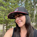 Red Elevation Addict Hat; Are you an elevation addict?  This hat is for you, line art telluride hat, line art colorado flowers, colorado rockies hat, mountain hat, colorado hat, mountain trucker hat, colorado trucker hat, line art trucker hat
