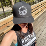 Black Elevation Addict Hat; Are you an elevation addict?  This hat is for you, line art telluride hat, line art colorado flowers, colorado rockies hat, mountain hat, colorado hat, mountain trucker hat, colorado trucker hat, line art trucker hat