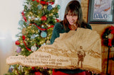 Commission : Man with his dog looking over a mountain range with Rabbit Ears Pass contour lines in the sky. dog pyrography, dog wood burning, man wood burning, man pyrography, mountain pyrography, mountain wood burning, contour lines wood burning, contour lines pyrography, text pyrography, text wood burning