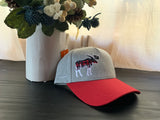 Moose ; Buffalo Plaid, Dad Hat, Trucker Hat, Plaid Moose with Lake Dillon 10 Mile Mountain Range Baseball Hat