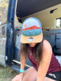 Colorado Mountain Trucker Hat, CO Mountain Corduroy Trucker Hat, Colorado Mountain Hat, Colorado Mountain Suede Leather Hat, pinecone hat, pinecone trucker hat, Colorado Hat, Mountain Hat, Fall Colors Hat