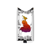 Foxy Lady with Pinecone border Fleece blanket; fox blanket, pinecone blanket, black and white floral blanket, black and white hand drawn floral blanket, black and white pinecone blanket, henna blanket, paisley blanket