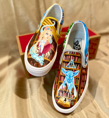 Custom shoes, custom clothing, pet portraits, logo design, tattoo design, pyrography (wood burned art), acrylic pouring / fluid art, and anything you can dream up.
