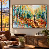 Autumn Sugar, autumn cycling art, mountain bike painting, gravel bike art, Bentonville Arkansas art, Big Sugar bike race, Little Sugar bike race, fall foliage painting, autumn forest artwork, mountain biking wall art, cycling wall decor, colorful autumn landscape, Ozarks fall colors, cyclist painting, outdoor adventure art, original acrylic painting, impressionist autumn art, abstract realism, nature-inspired artwork, fall mountain biking, biking gift for cyclists, cycling enthusiast gift, hidden heart