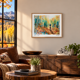 Autumn Sugar, autumn cycling art, mountain bike painting, gravel bike art, Bentonville Arkansas art, Big Sugar bike race, Little Sugar bike race, fall foliage painting, autumn forest artwork, mountain biking wall art, cycling wall decor, colorful autumn landscape, Ozarks fall colors, cyclist painting, outdoor adventure art, original acrylic painting, impressionist autumn art, abstract realism, nature-inspired artwork, fall mountain biking, biking gift for cyclists, cycling enthusiast gift, hidden heart