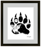 Bear Paw with a full moon and mountain range.  bear paw drawing, bear paw silhouette drawing, bear drawing, mountain bear paw drawing, full moon bear paw drawing, stars bear paw drawing, bear silhouette inside bear paw drawing, bear paw illustration, bear paw silhouette illustration, bear illustration, bear paw illustration, mountain bear paw illustration, full moon bear paw illustration, stars bear paw illustration, bear silhouette inside bear paw illustration, bear paw artwork, bear paw silhouette artwork