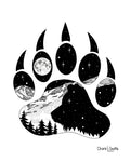 Bear Paw with a full moon and mountain range.  bear paw drawing, bear paw silhouette drawing, bear drawing, mountain bear paw drawing, full moon bear paw drawing, stars bear paw drawing, bear silhouette inside bear paw drawing, bear paw illustration, bear paw silhouette illustration, bear illustration, bear paw illustration, mountain bear paw illustration, full moon bear paw illustration, stars bear paw illustration, bear silhouette inside bear paw illustration, bear paw artwork, bear paw silhouette artwork