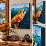 Brown trout artwork, Brown trout painting, Fly fishing art, Fly fishing wall art, Brown trout and mayfly art, Original trout painting, Wildlife river art, Acrylic fish painting, Wood panel fish art, Fly fishing home decor, Colorado fly fishing art, Mountain lodge fish artwork, Western wildlife artwork, Original acrylic brown trout painting on wood panel, Fly fishing wall decor for cabin or lodge, Wild brown trout rising to mayfly art, Hand signed fly fishing art print original, Gift for fly fisherman brown 