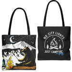 bear roasting marshmallow shopping tote, bear roasting marshmallows shopping tote, bear camping shopping tote, bear camping shopping tote, campfire shopping tote, man in the moon shopping tote, man in the moon with ribbon smiling shopping tote, motivational quote shopping tote, adventure quote shopping tote, campfire quote shopping tote, colorado mountains shopping tote, spanish peaks mountain shopping tote