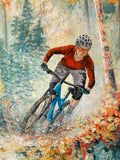 mountain biking art, autumn mountain bike painting, original acrylic mountain art, aspen forest painting, fall foliage artwork, Colorado mountain art, mountain bike wall art, gallery wood panel art, mountain biking gift, original aspen tree painting, mountain bike art, mountain bike artwork, fall aspen trees art, aspen tree art, autumn aspen tree art, fall mountain bike artwork