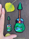 guitar sticker, guitar decal, colorado guitar sticker, acoustic guitar sticker, colorado mountains decal, colorado mountains sticker, idaho springs colorado decal, idaho springs colorado sticker, mountain decal, mountain sticker, mountain and river decal, mountain and river sticker, mountain illustration, colorful mountain drawing, colorado sticker, colorado decal