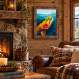Brown trout artwork, Brown trout painting, Fly fishing art, Fly fishing wall art, Brown trout and mayfly art, Original trout painting, Wildlife river art, Acrylic fish painting, Wood panel fish art, Fly fishing home decor, Colorado fly fishing art, Mountain lodge fish artwork, Western wildlife artwork, Original acrylic brown trout painting on wood panel, Fly fishing wall decor for cabin or lodge, Wild brown trout rising to mayfly art, Hand signed fly fishing art print original, Gift for fly fisherman brown 