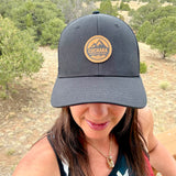 Cuchara Mountain Park, Cuchara Colorado hat, trucker hat, West Spanish Peak art, Apishapa ski run, Colorado mountain hat, genuine leather patch hat, Pukka trucker hat, 10810 elevation, southern Colorado gear, mountain runner apparel, ski patrol style, Colorado souvenir hat, topographic map art, outdoor adventure headwear