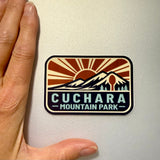 Cuchara Mountain Park sticker, Colorado ski area decal, waterproof vinyl sticker, dishwasher safe decal, water bottle sticker, Cuchara Colorado souvenir, mountain sunburst sticker, Colorado hiking gift, Southern Colorado merch, Spanish Peaks Colorado, hidden spoon design, 10810 elevation mountain, outdoor adventure sticker, laptop decal, retro Colorado mountain art, durable car bumper sticker, Colorado ski resort souvenir, Cuchara Mountain Park merch