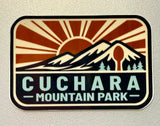 Cuchara Mountain Park sticker, Colorado ski area decal, waterproof vinyl sticker, dishwasher safe decal, water bottle sticker, Cuchara Colorado souvenir, mountain sunburst sticker, Colorado hiking gift, Southern Colorado merch, Spanish Peaks Colorado, hidden spoon design, 10810 elevation mountain, outdoor adventure sticker, laptop decal, retro Colorado mountain art, durable car bumper sticker, Colorado ski resort souvenir, Cuchara Mountain Park merch