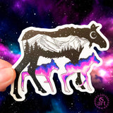 Moose with mountain range and crescent moon. Moose sticker, moose silhouette sticker, mountain sticker, colorado mountain sticker, crescent moon sticker, moose decal, moose car sticker, moose bumper sticker, galaxy moose sticker, moose baby sticker, moose twins sticker, momma moose sticker, mother moose sticker, moose galaxy sticker, colorado sticker