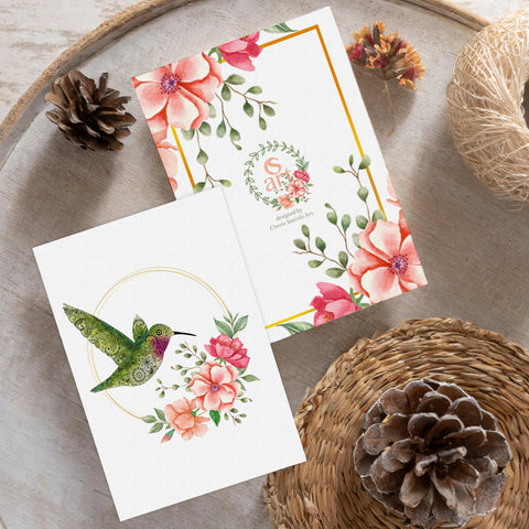 hummingbird greeting card, watercolor flower greeting card, floral greeting card, bird greeting card, hummingbird card, watercolor flower greeting card, floral card, bird card, mandala greeting card