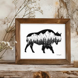 Buffalo drawing, bison with the Grand Teton mountain range inside. Can you find the big dipper? colorado artist, colorado art, colorado artwork, montana art, tetons drawing, buffalo silhouette drawing, bison silhouette art, buffalo art, bison art, buffalo artwork, bison artwork, black and white buffalo art, black and white buffalo artwork, black and white buffalo drawing