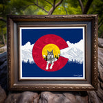 Colorado flag art, wolf art, Loch Lomond hike, Colorado flag illustration, fractal art, stained glass art, Colorado wildlife art, Colorado mountain art, Colorado wolf print, Colorado hiking art, Loch Lomond Colorado art, stained glass inspired art, Colorado nature illustration, mountain and wildlife art, unique Colorado decor, Colorado flag design, modern wolf artwork, geometric Colorado art, mandala and fractal art