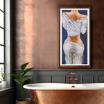 figurative art, female back painting, sensual art print, modern figurative painting, contemporary body art, woman’s back artwork, fine art nude (tasteful), back anatomy art, elegant female form painting, feminine strength artwork, painting of woman in draped fabric, sensual yet classy artwork, figurative art print on fine art paper, romantic gesture art gift, athletic female form painting, body geometry artwork, painting inspired by real women, art inspired by wife and husband story, romantic art for him