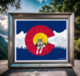 Colorado flag art, wolf art, Loch Lomond hike, Colorado flag illustration, fractal art, stained glass art, Colorado wildlife art, Colorado mountain art, Colorado wolf print, Colorado hiking art, Loch Lomond Colorado art, stained glass inspired art, Colorado nature illustration, mountain and wildlife art, unique Colorado decor, Colorado flag design, modern wolf artwork, geometric Colorado art, mandala and fractal art