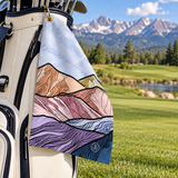 Grays and Torreys golf towel, Colorado 14ers golf towel, Grays Peak golf towel, Torreys Peak golf towel, Colorado mountain golf towel, Microfiber golf towel Colorado, Colorado 14er art golf towel, Golf gifts for Colorado hikers, Unique Colorado golf accessories, 14ers artwork golf accessory, Grays and Torreys line art golf towel, Gifts for golfers who love Colorado mountains, Lightweight microfiber towel with Colorado peaks, Colorado 14ers summit elevation golf towel, Colorado Golf Towel, 14ers Golf Gift