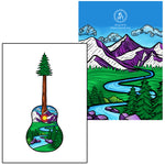guitar card, guitar greeting card, colorado guitar card, acoustic guitar card, colorado mountains card, colorado mountains greeting card, idaho springs colorado card, idaho springs colorado greeting card, mountain card, mountain greeting card, mountain and river card, mountain and river greeting card, mountain illustration, colorful mountain drawing, colorado card, colorado greeting card