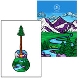 guitar card, guitar greeting card, colorado guitar card, acoustic guitar card, colorado mountains card, colorado mountains greeting card, idaho springs colorado card, idaho springs colorado greeting card, mountain card, mountain greeting card, mountain and river card, mountain and river greeting card, mountain illustration, colorful mountain drawing, colorado card, colorado greeting card
