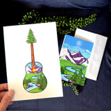 guitar card, guitar greeting card, colorado guitar card, acoustic guitar card, colorado mountains card, colorado mountains greeting card, idaho springs colorado card, idaho springs colorado greeting card, mountain card, mountain greeting card, mountain and river card, mountain and river greeting card, mountain illustration, colorful mountain drawing, colorado card, colorado greeting card