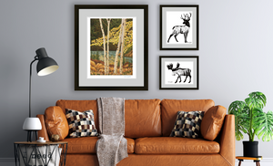 Prints from CherieSmittleArt : Aspen Trees in Fall Deer and Moose prints in living room setting